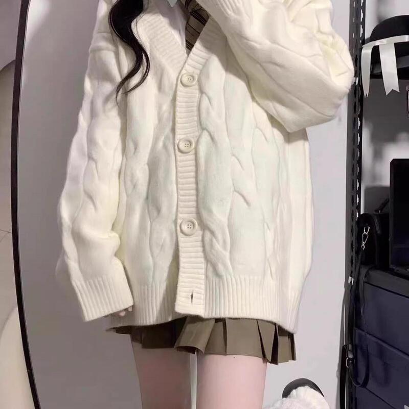 Spring and Autumn New Style Cable Knit Cardigan for Women 2025 Early Spring Warm White Loose Lazy Style Sweater Coat