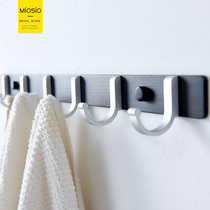 Toilet adhesive hook wall hanging clothes row hook door rear space aluminum wall coat hook creative bathroom black hanger