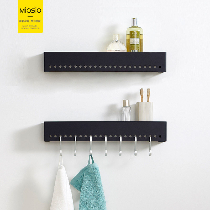 Space Aluminum Makeup Room Shelving Bathroom 2 floors wall-mounted bathroom toilet 3 layers of shelf stiletto perforated black