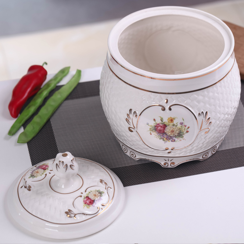 Jingdezhen ceramic barrel ricer box and multi - functional with cover household insect moistureproof and large capacity storage cylinder seal