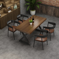 Industrial style solid wood restaurant hot pot shop table and chair combination clear music bar barbecue shop bar scattered table commercial dining table and chairs