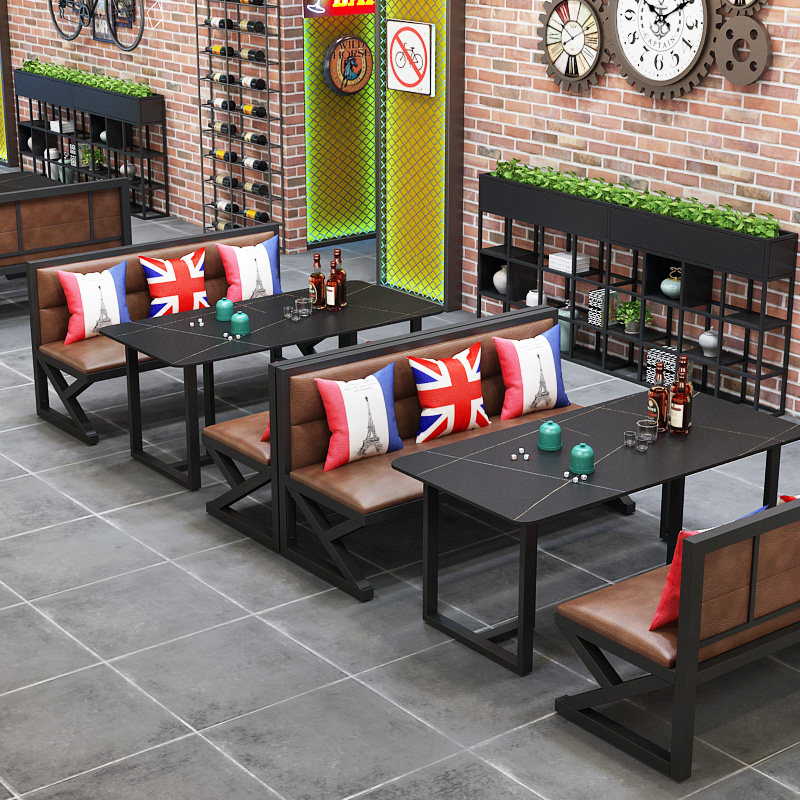 Retro industrial style bar card seat sofa hot pot barbecue restaurant catering coffee restaurant music dining bar table and chairs
