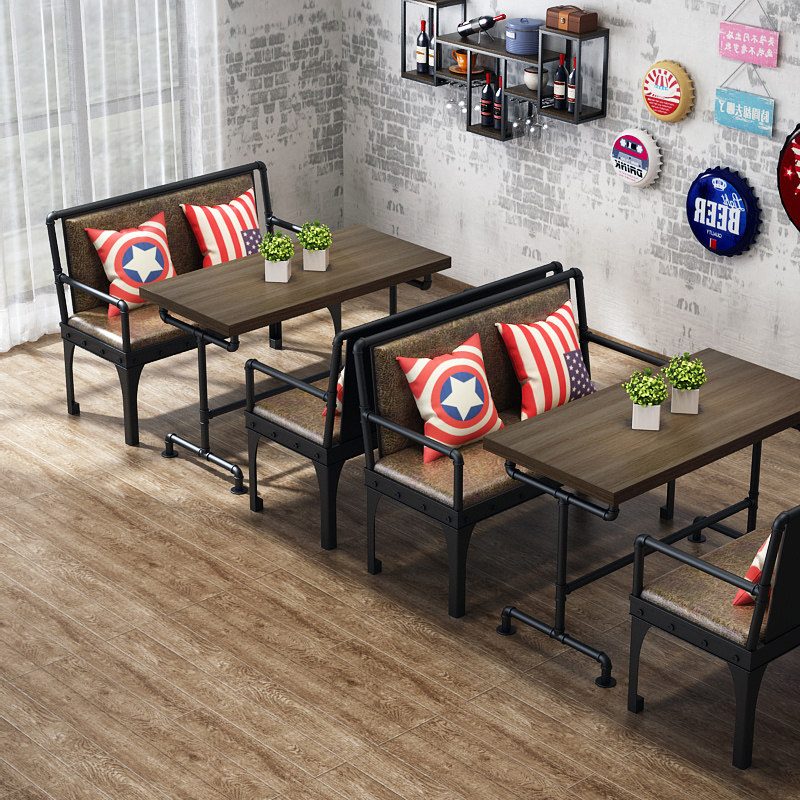 Retro-made old iron barbecue Western Restaurant Restaurant and chairs combined bar Bar Industrial wind card sofa