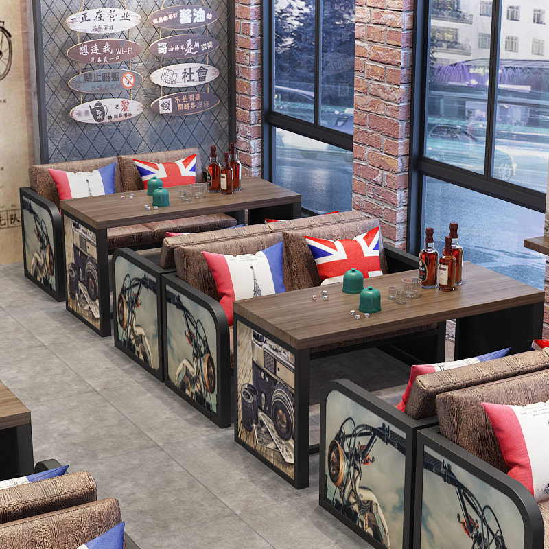 Retro Industrial Ferry Card Sofa Iron Bar Table and Chair Clear Bar Bar Bar Bar Bar Restaurant & chair combined