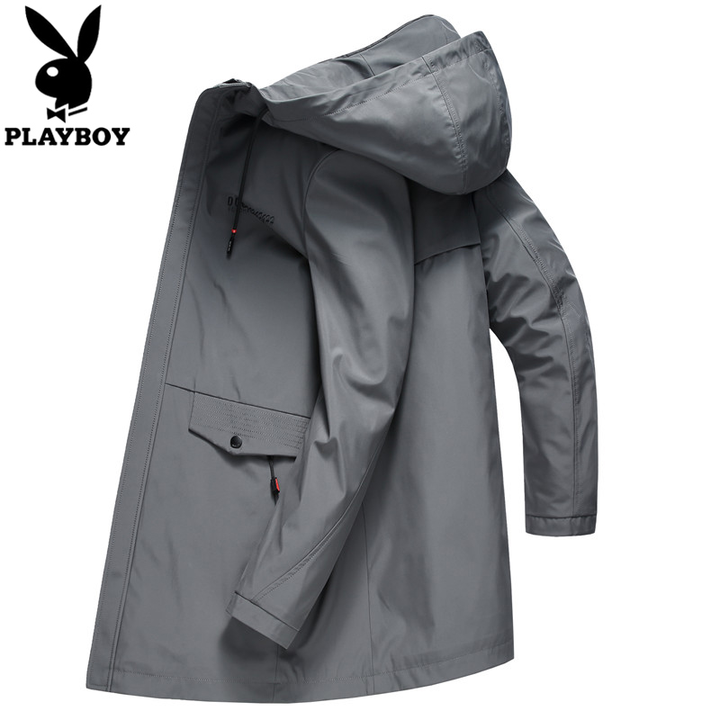 Playboy áo gió nam giữa chiều dài 2020 mô hình mùa xuân mỏng Hàn Quốc phiên bản của giản dị xu hướng đội mũ trùm đầu áo khoác mỏng