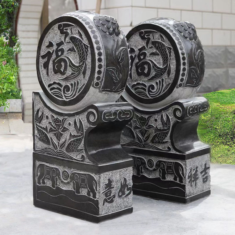 Stone carving door mound with drum stone natural green stone tattoo imitates the ancient outdoor courtyard decorating carp fu elephant for old fittings