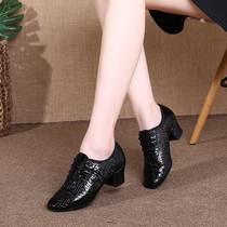 Latin dance shoes for women adult genuine leather mid-high heel soft sole sailor dance outdoor four seasons ladies social square dance shoes