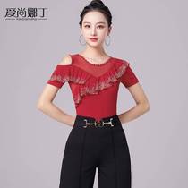 Brand Latin dance top practice clothing 2024 new summer national standard modern waltz dance one-piece hot diamond