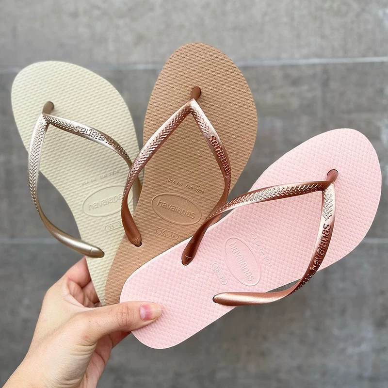 Шлепанцы Havaianas, нескользящие классические сланцы с тонким ремешком
