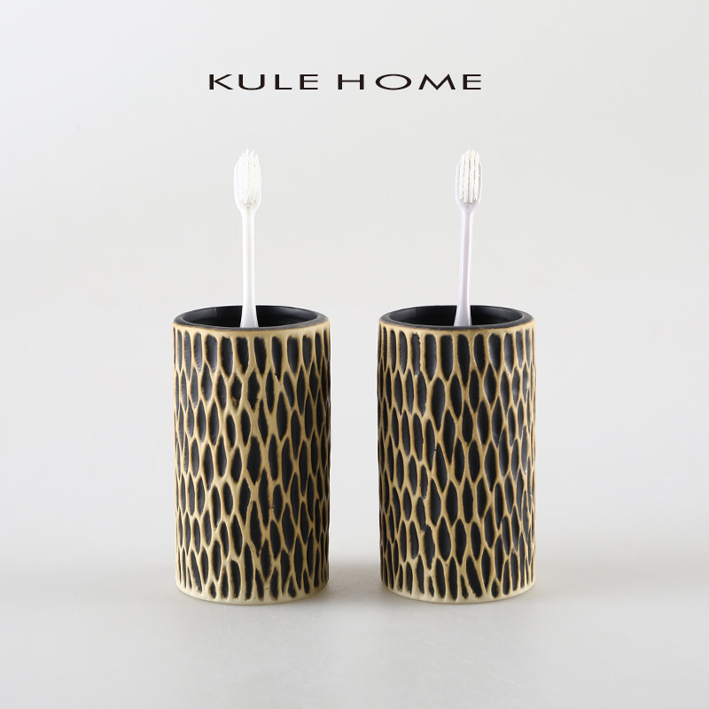 KULE HOME Ceramic Couple mouthwash cup brush cup black matte wash cup household toothbrush cup