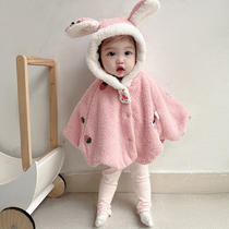Princess Aidi girls clothing for girls infants and children baby children autumn and winter lamb hair plus velvet cloak cloak shawl