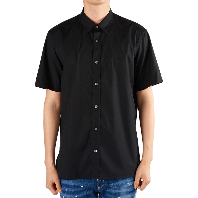 Burberry Men's Black Short-Sleeved Shirt Business Casual Lapel Breathable Workwear Outfit