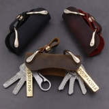 Кожаная универсальная вместительная и большая ретро ключница подходит для мужчин и женщин, делается под заказ, из натуральной кожи, воловья кожа, креативный подарок