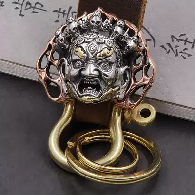 Pure handmade cowhide key brass Black Sky Fortune God car key pendant creative gift men and women keychain