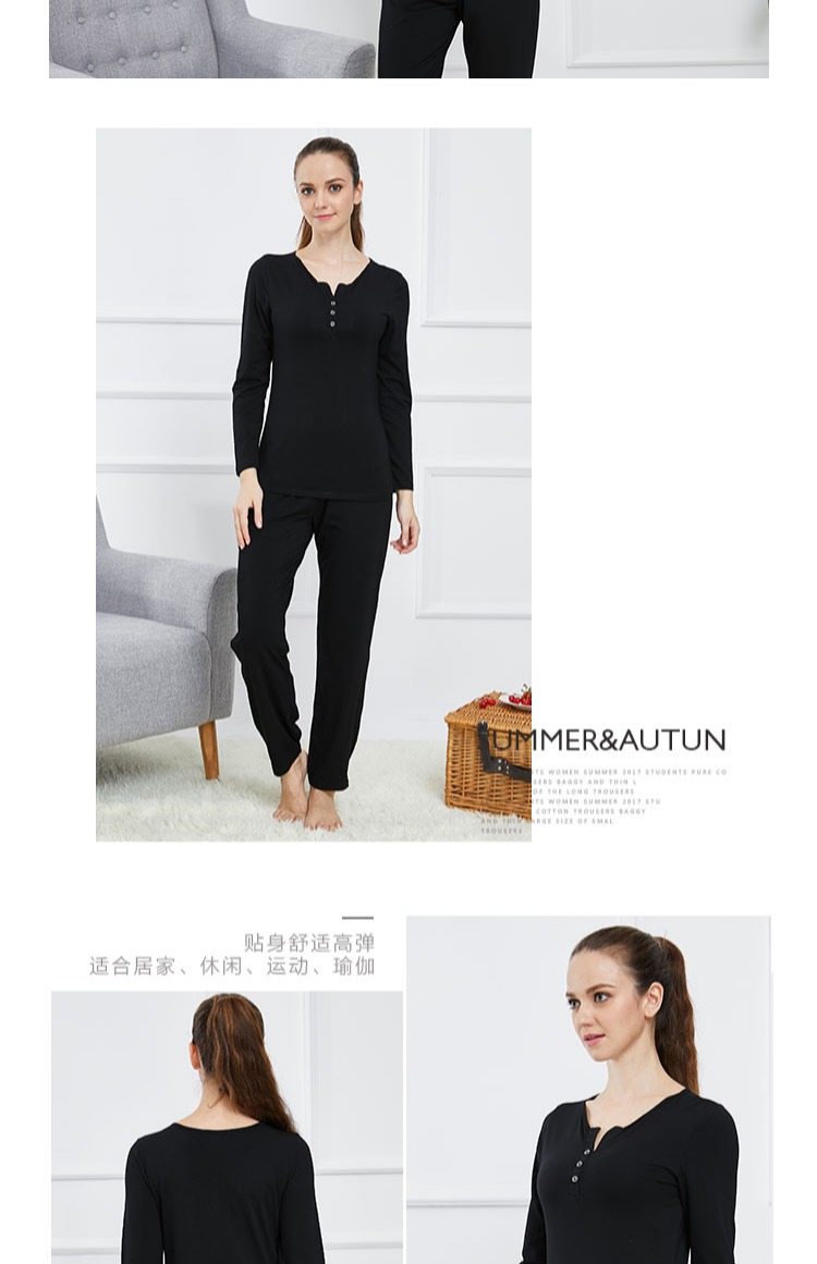 Mùa xuân cotton cổ điển V-cổ sọc đen trắng chạm đáy áo sơ mi màu dài tay áo sơ mi nhà phục vụ nữ bộ mặc nhà