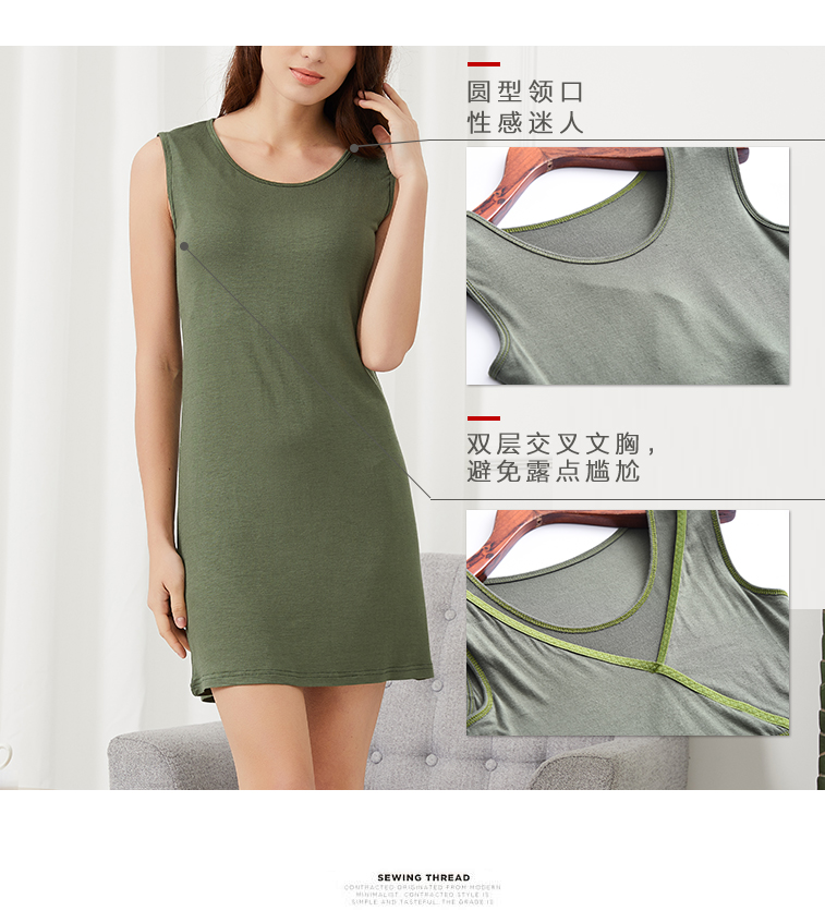 Phương thức nightdress phần mỏng cổ tròn không tay áo váy nhà dịch vụ đồ ngủ váy nữ mùa hè chống ánh sáng có thể được đeo bên ngoài