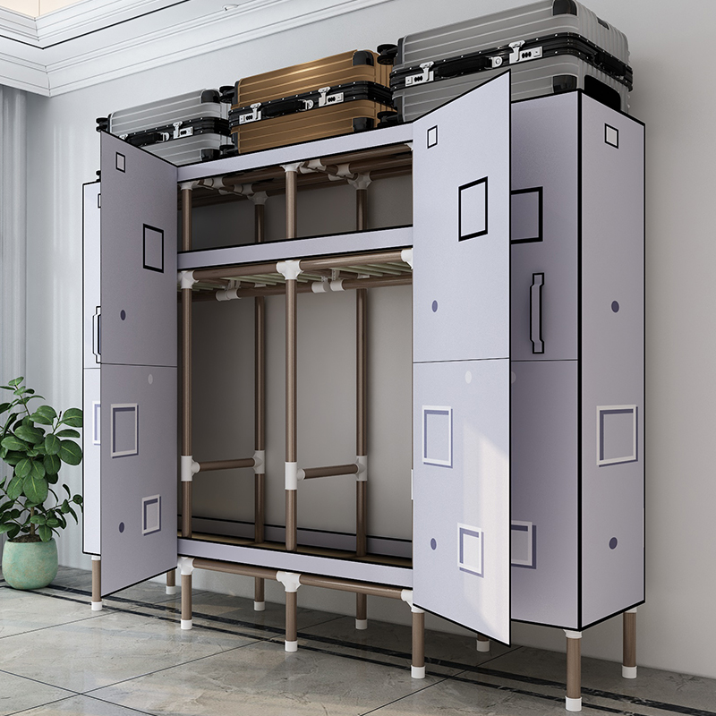 Simple cloth cabinet Open door type All-steel frame thickened and thickened rental room with household bedroom fabric net red hanging wardrobe