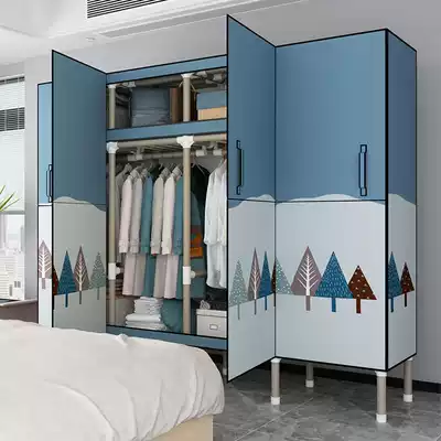 Open the door simple cloth wardrobe rental room home bedroom modern simple fabric strong and durable storage cabinet hanging wardrobe