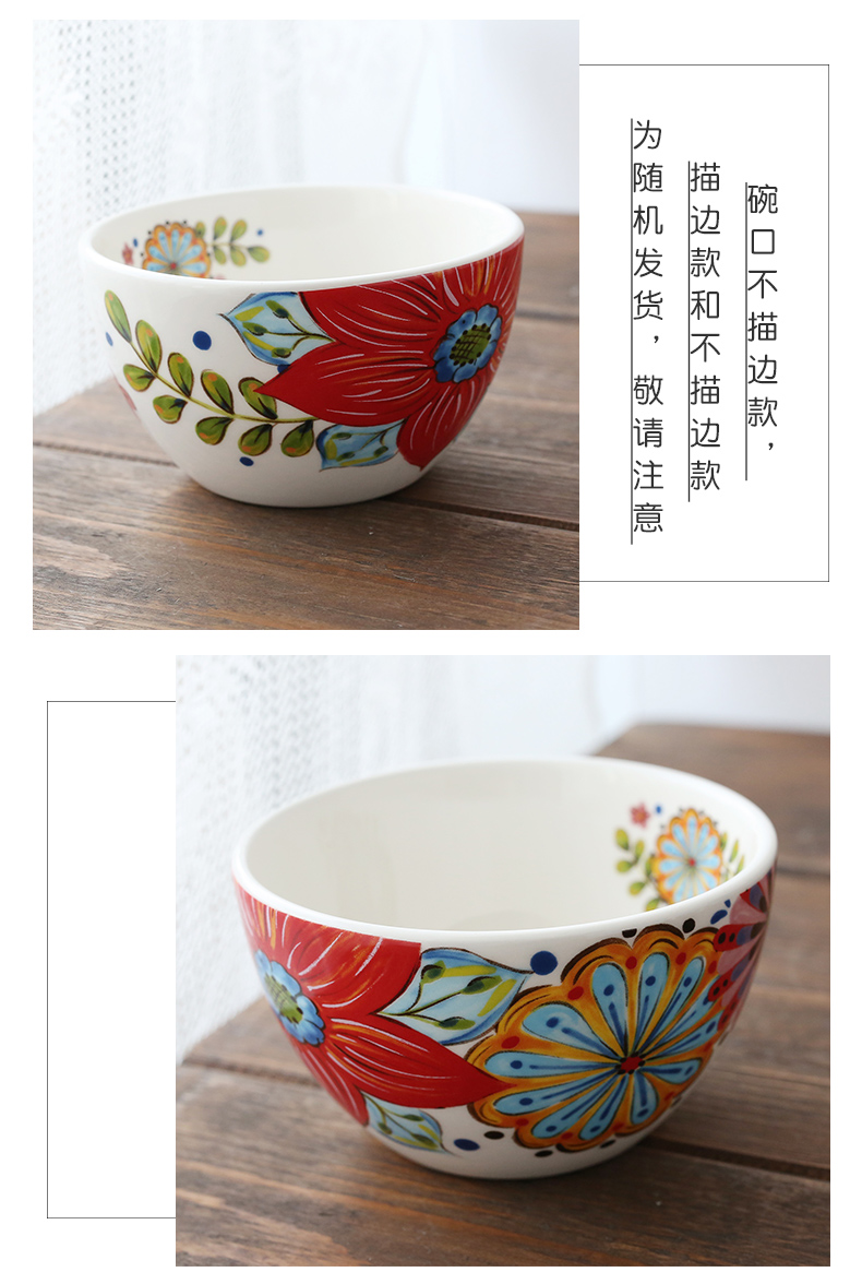 Under 6 inches of hand - made to use glaze color rainbow such as bowl bowl American rural Nordic bowl of cereal bowl household utensils