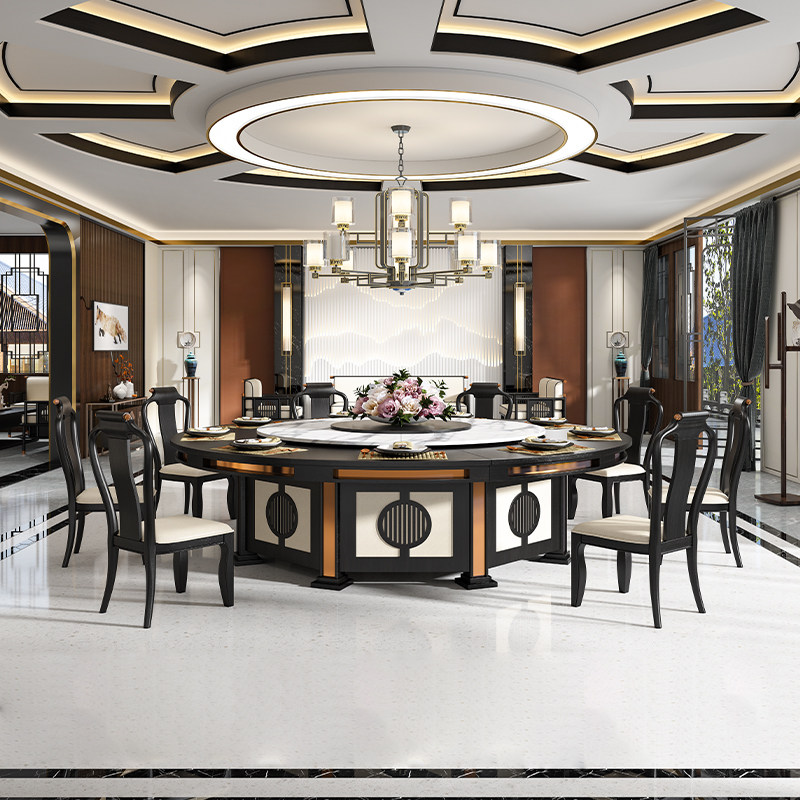 Jinsheng modern Chinese classical box solid wood 20 people rotating hot pot table hotel electric dining table large round table