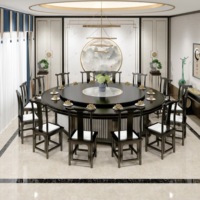 Jinsheng new Chinese hotel electric dining table 20 people restaurant box automatic rotating hot pot table dining table and chair combination