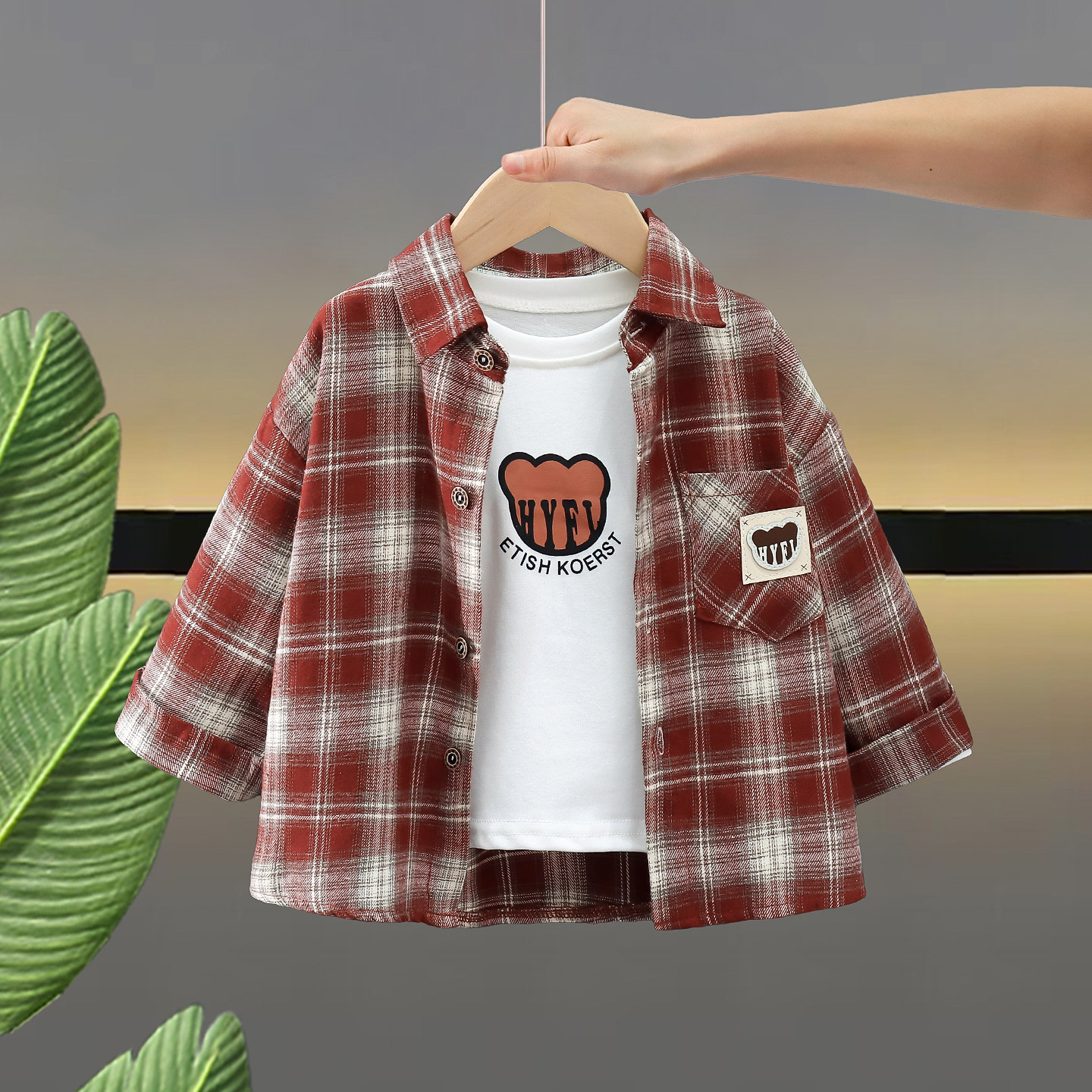 Spring and autumn pure cotton boys' long-sleeved shirt