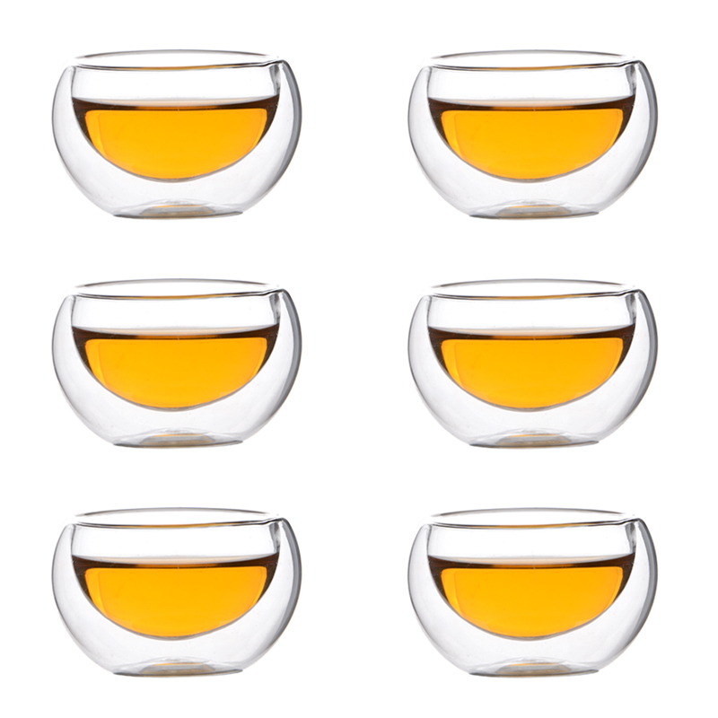 Original glass teacup thickening double-layer small teacup with heat-resistant glass kung fu cup (6 packed)