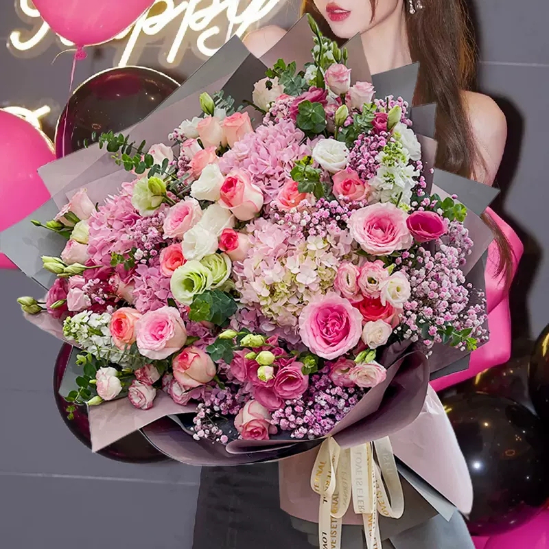 Giant Oversized Hydrangea Rose Bouquet Shanghai Nationwide Flower Delivery Service for Birthday Confession Delivery to Best Friend in the Same City