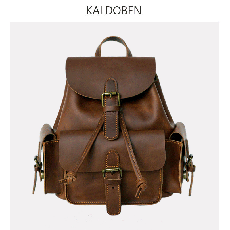 British retro college limelight layer cowhide backpack female handmade leather small backpack crazy horse leather travel leisure tide