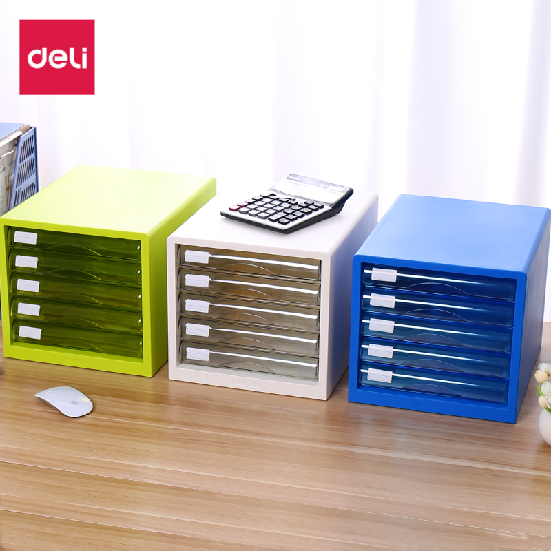 Del desktop filing cabinet five-layer color plastic drawer type a4 data storage cabinet small student bookcase office finance desk sorting cabinet large-capacity file box document box document classification file box