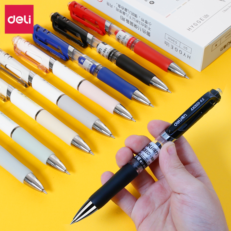 Deli press gel pen 0 5mm carbon pen black pen Student bullet test special water pen wholesale red pen Teacher correction office signature pen Red and blue writing instruments prescription pen