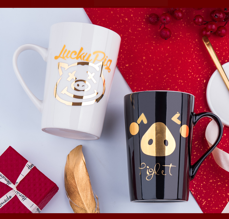 Creative move ceramic cup pig cups domestic large capacity keller spoon tide lovers coffee cup with cover
