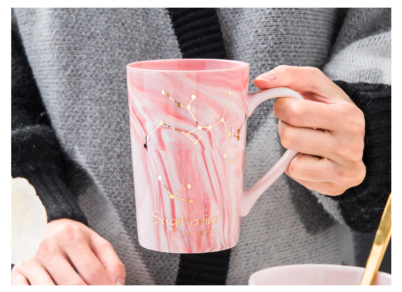 Creative glass ins Nordic lovely female move trend ceramic spoon coffee cup constellation keller cup with cover