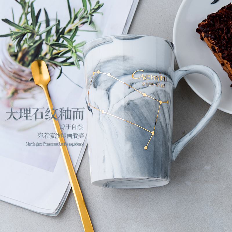 Nordic ins ceramic cup individuality creative trend of household water sign mark cup with cover coffee cup men and women