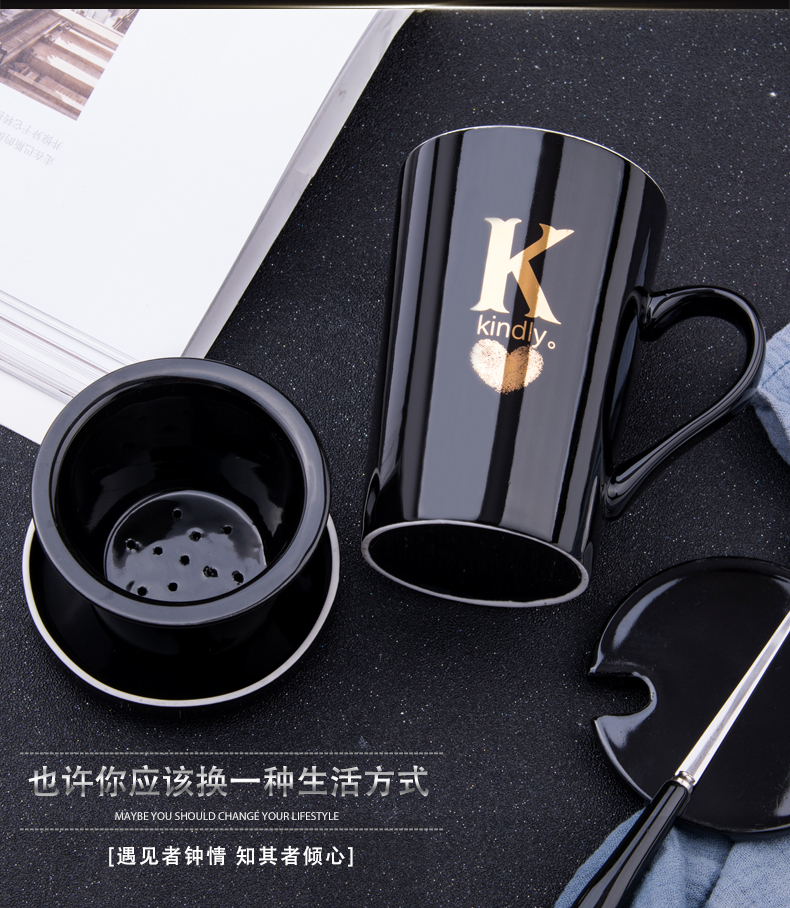 European creative ceramic cups with cover a spoon) filter glass move lovers mugs office home tea cups