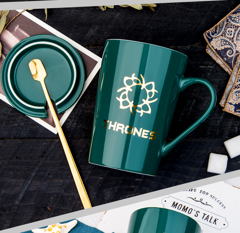 New Year gift mugs Nordic totem ceramic cup with cover move spoon creative trend male students glass mugs