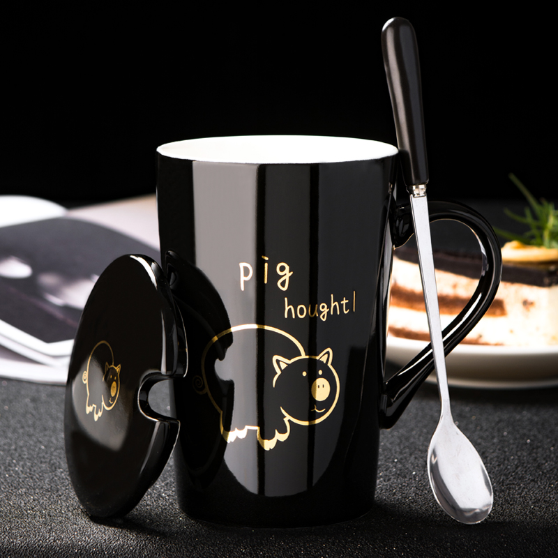 Creative zodiac lovely couples glass ceramic cup cartoon mark cup with cover spoon coffee cup move trend