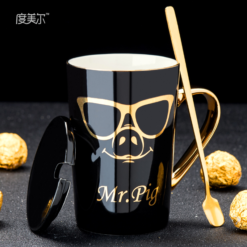 New Year gift cup creative pig cup move ceramic cup with cover spoon keller cup coffee cup