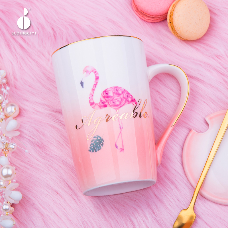 Creative lovely ceramic keller cup Korean female students move mark cup with cover domestic cup spoon coffee cup