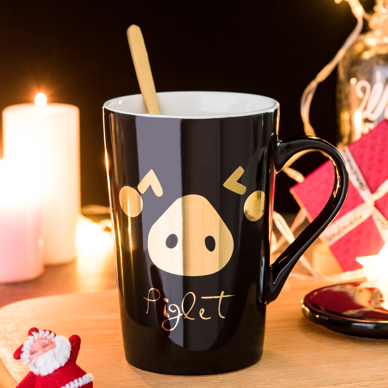 Creative move ceramic cup pig cups domestic large capacity keller spoon tide lovers coffee cup with cover