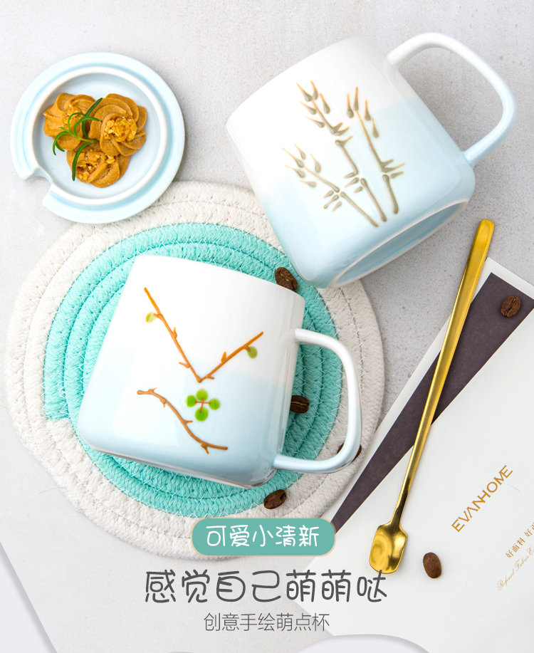 Creative hand - made anaglyph ceramic cup on glaze express girls household glass spoon keller of coffee cup with cover