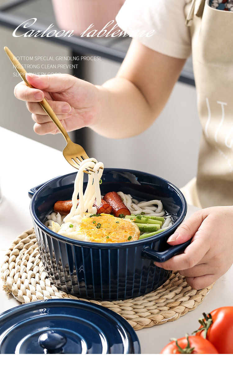 Japanese creative household ears with cover rainbow such use large student rainbow such as bowl of the big bowl of noodles bowl of ceramic tableware