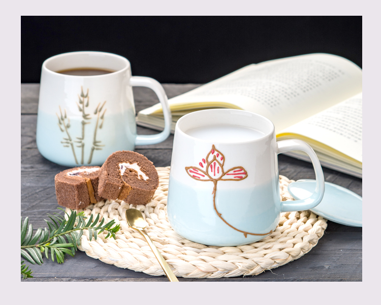 Creative hand - made anaglyph ceramic cup on glaze express girls household glass spoon keller of coffee cup with cover