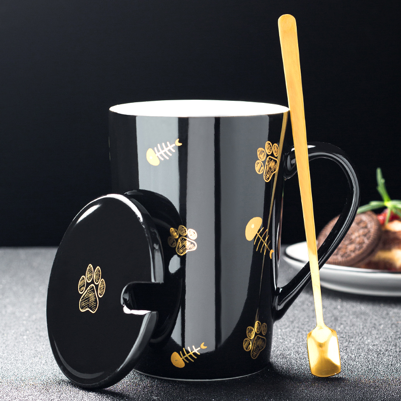 Express the cat cup creative female students move household ceramic cups with cover spoon keller office tea cups
