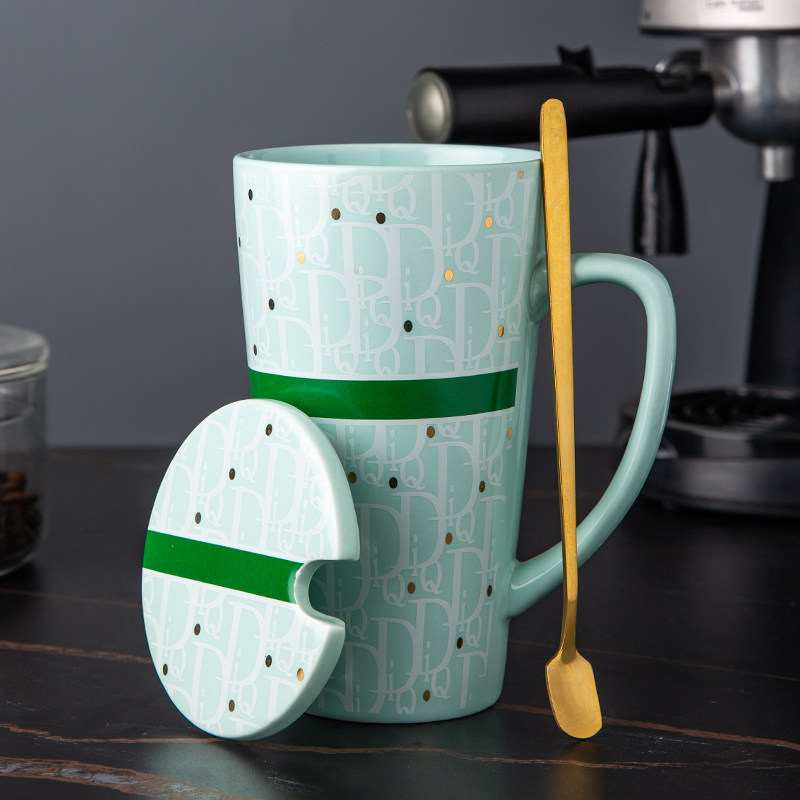 High-value American cup household ceramic mug with lid and spoon large-capacity water cup coffee cup tea cup