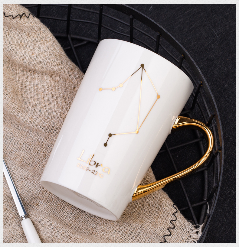 Creative constellation glass ceramic cup couples contracted mark cup coffee cup with cover spoon move can be a pair of cups