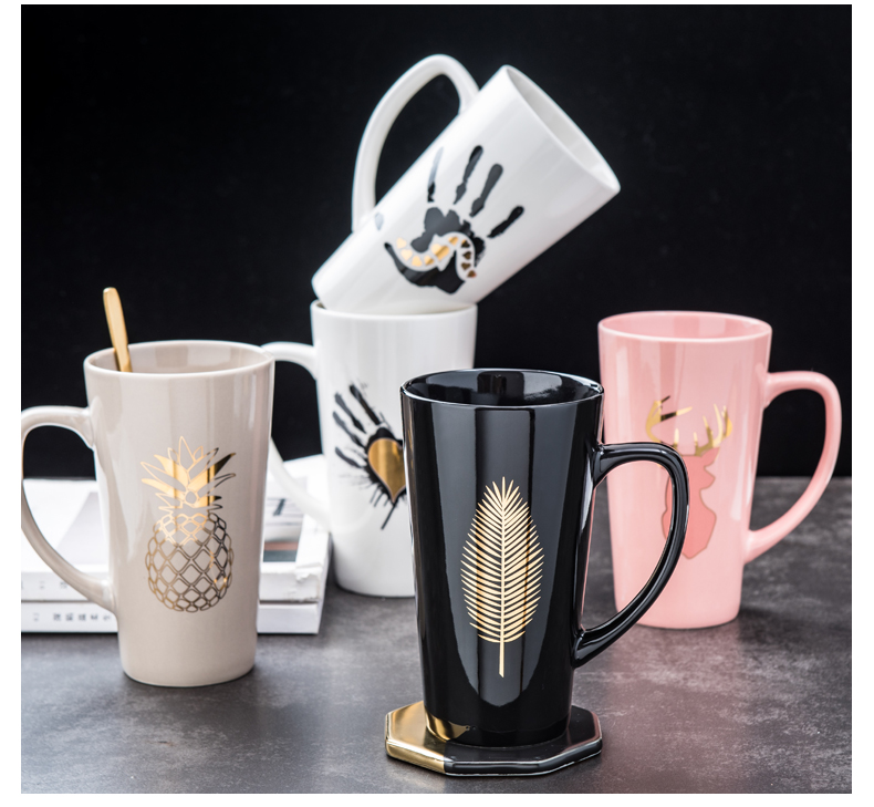 Creative Nordic ceramic cup high - capacity boys keller spoon coffee cup move home picking cups with cover