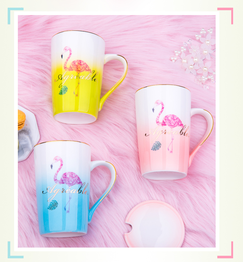 Creative lovely ceramic keller cup Korean female students move mark cup with cover domestic cup spoon coffee cup