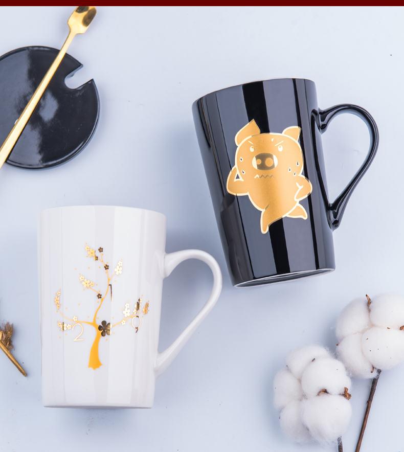 Creative move ceramic cup pig cups domestic large capacity keller spoon tide lovers coffee cup with cover