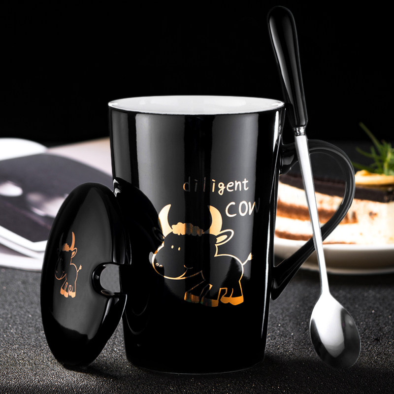 Creative Zodiac ceramic cup couple water Cup cartoon mug with lid spoon coffee cup couple Cup office tea cup
